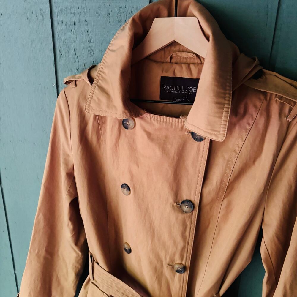 Rachel Zoe Classic Double-Breasted Belted Trench Coat – Camel / Tan size XL - Picture 2 of 8